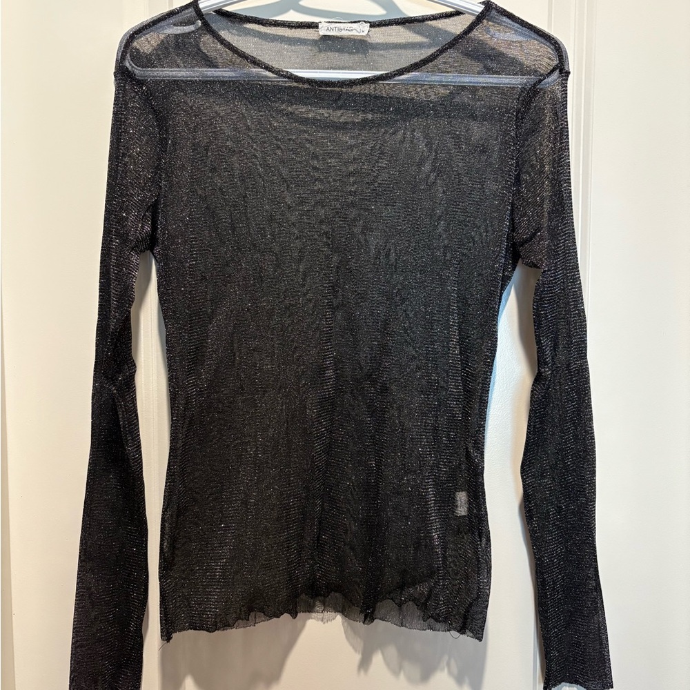 Black Sparkly Sheer Long Sleeve Top